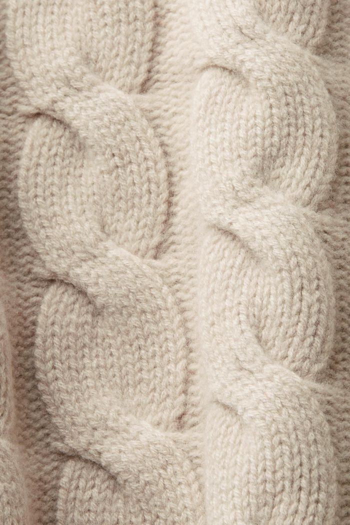 Wełniany sweter z dzianiny w warkocze, LIGHT TAUPE, detail image number 5