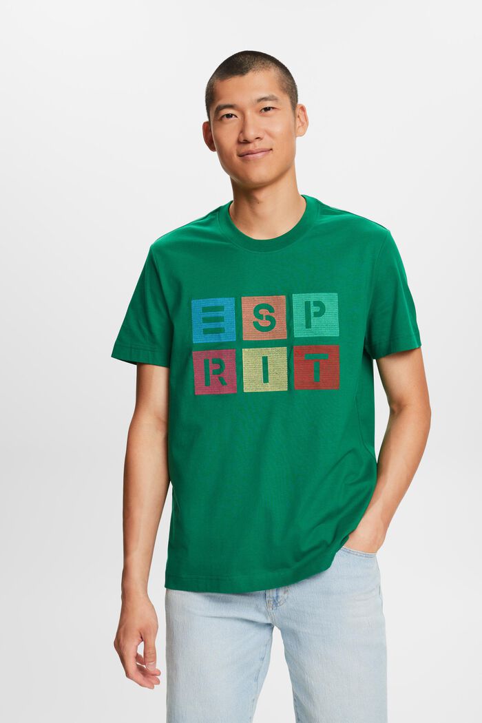 Bawełniany T-shirt z nadrukowanym logo, DARK GREEN, detail image number 0