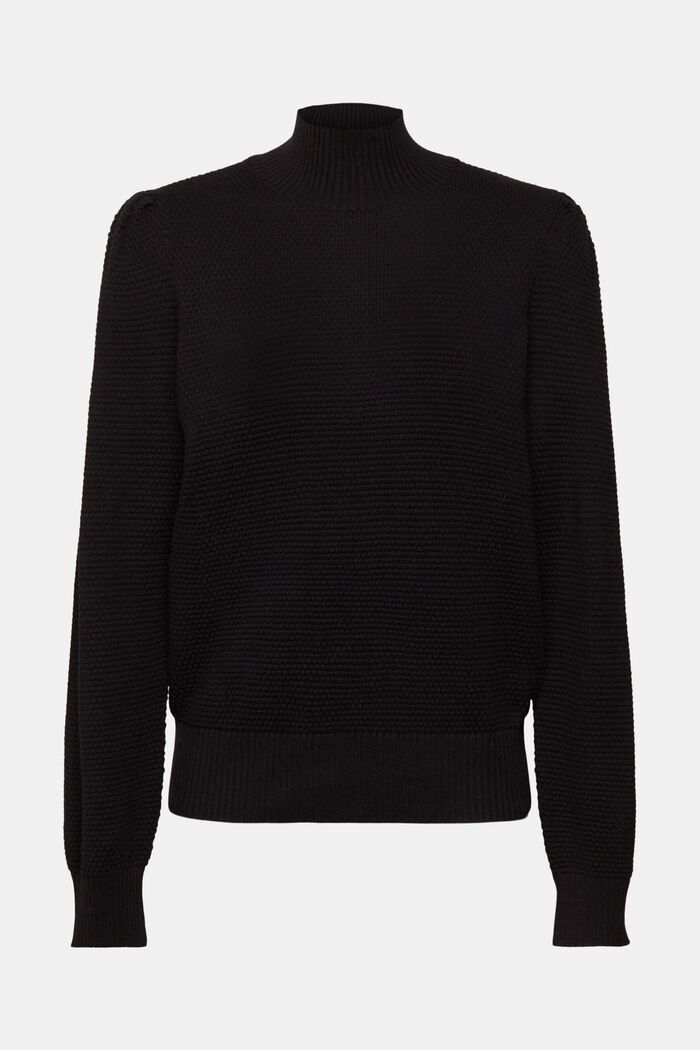 Fakturowany sweter z półgolfem, mieszanka bawełniana, BLACK, detail image number 2