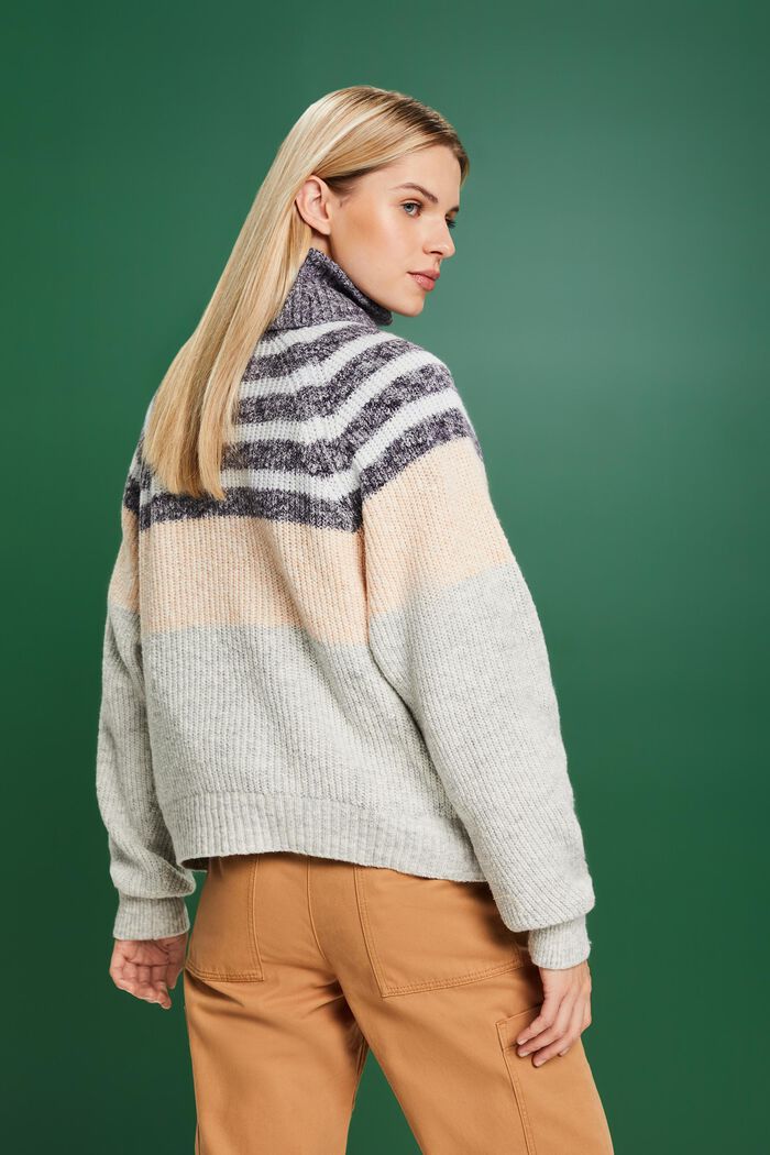 Pasiasty sweter z półgolfem z prążkowanej dzianiny, LIGHT GREY, detail image number 3