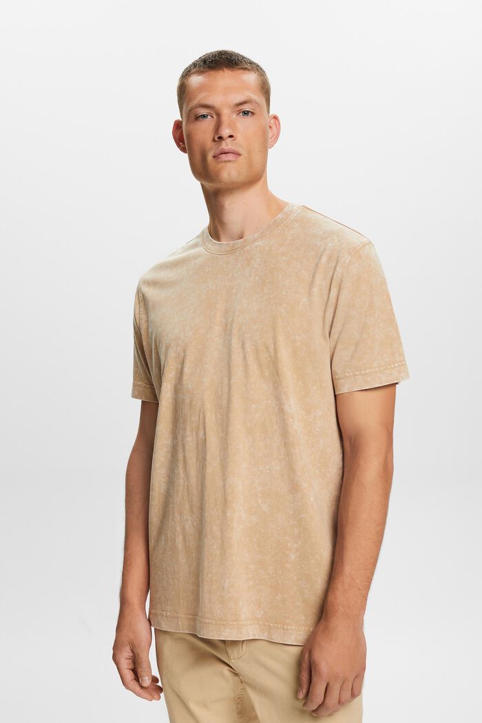 T-shirt z efektem stone washed, 100% bawełny, BEIGE, detail image number 0