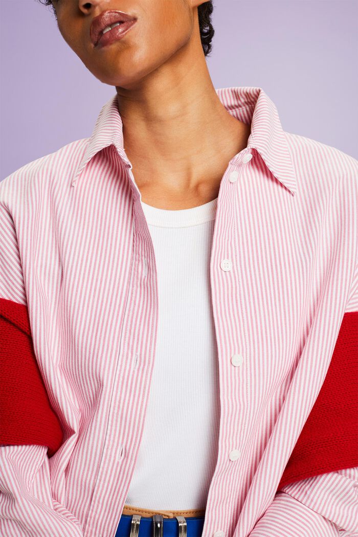 Koszula bawełniana w paski, fason oversize, PINK, detail image number 3