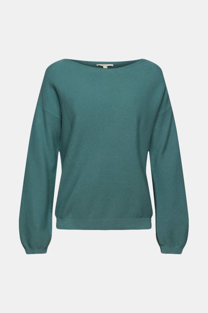 Dzianinowy sweter, 100% bawełny ekologicznej, TEAL BLUE, detail image number 2