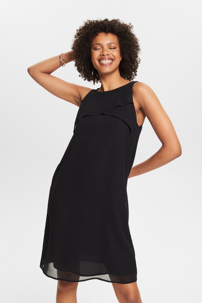 Sukienka mini bez rękawów z szyfonowej krepy, BLACK, detail image number 6