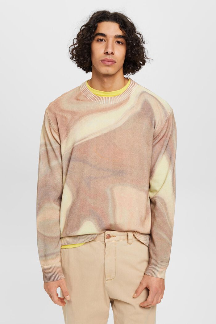 Bawełniany sweter ze wzorem na całej powierzchni, LIGHT TAUPE, detail image number 0