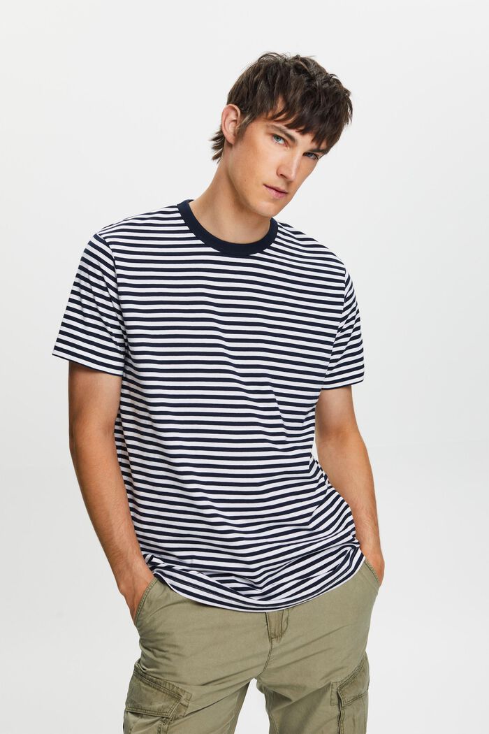 Dżersejowy T-shirt w paski, 100% bawełny, WHITE, detail image number 0