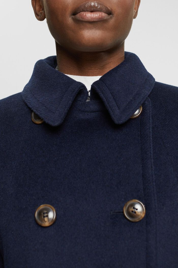 Dwurzędowy płaszcz z mieszanki wełnianej, NAVY, detail image number 0