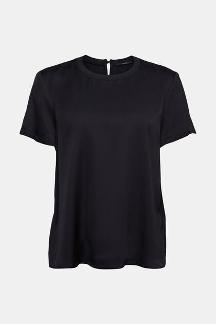 Satynowa bluzka, LENZING™ ECOVERO™, BLACK, overview