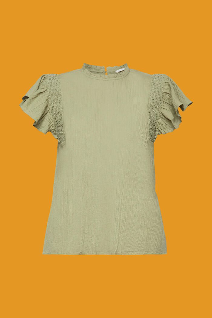 Bawełniana bluzka z rękawami z falbanką, LIGHT KHAKI, detail image number 7