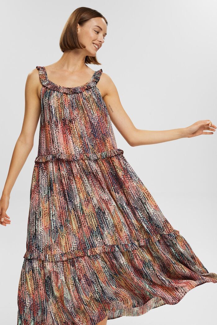 Kolorowa, wzorzysta sukienka maxi, MAUVE, detail image number 0