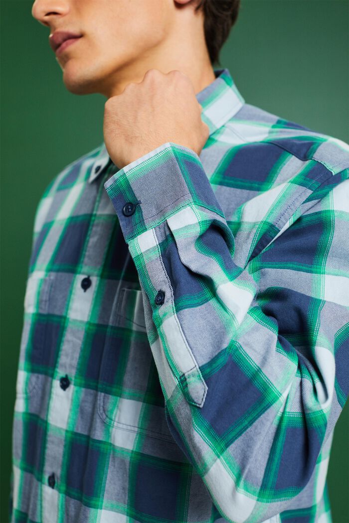 Koszula w kratkę z flaneli bawełnianej, GREY BLUE, detail image number 3