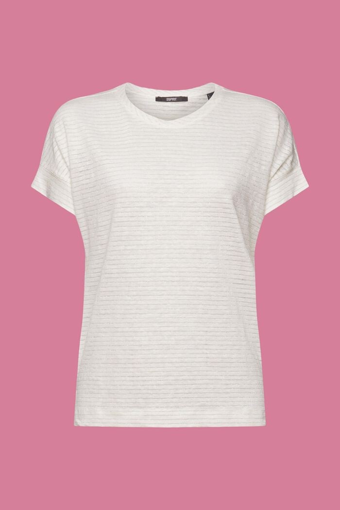 Lniany T-shirt w błyszczące paski, OFF WHITE, detail image number 6
