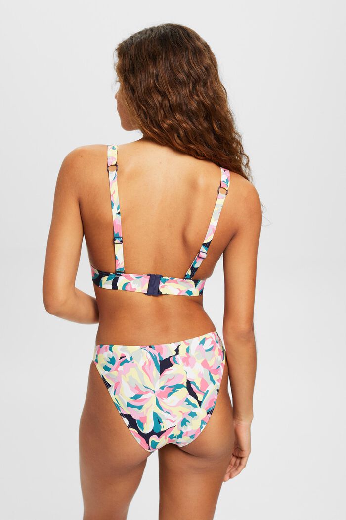 Wyściełany top bikini z kwiatowym nadrukiem, NAVY, detail image number 3