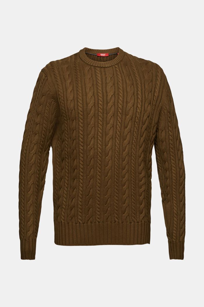 Sweter z bawełnianej dzianiny w warkocze, DARK KHAKI, detail image number 6