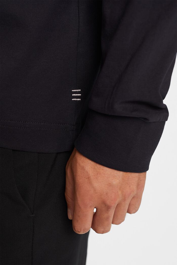 Bluzka z długim rękawem z półgolfem z bawełny, BLACK, detail image number 4