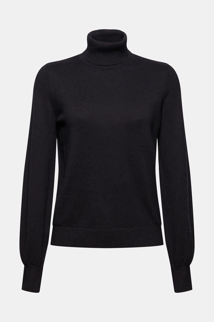 Z kaszmirem: sweter z golfem, bawełna ekologiczna, BLACK, detail image number 0