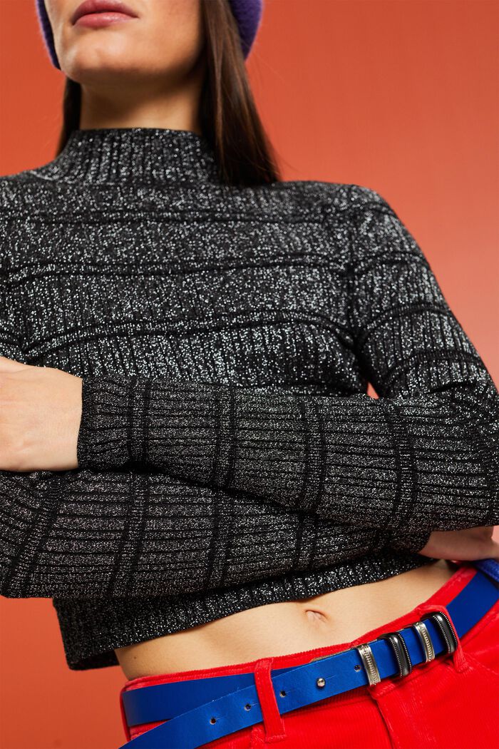 Skrócony sweter z półgolfem z lamy, BLACK, detail image number 2