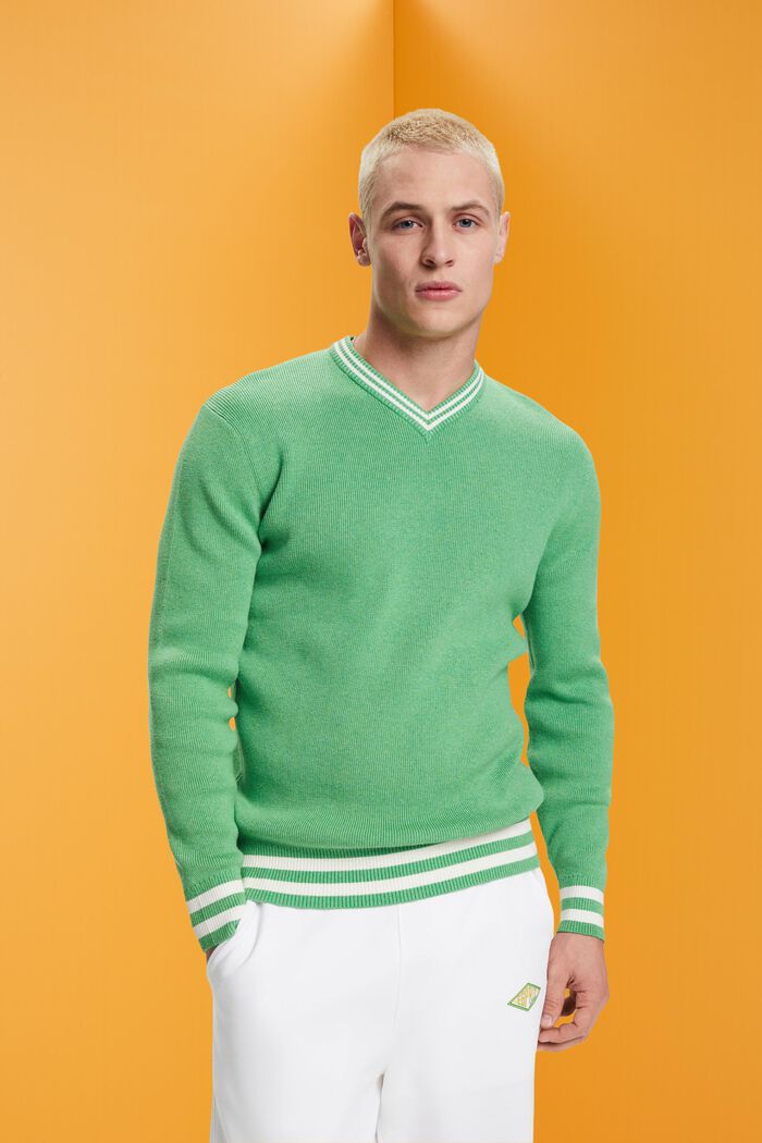 Bawełniany sweter z dekoltem w serek, GREEN, detail image number 0
