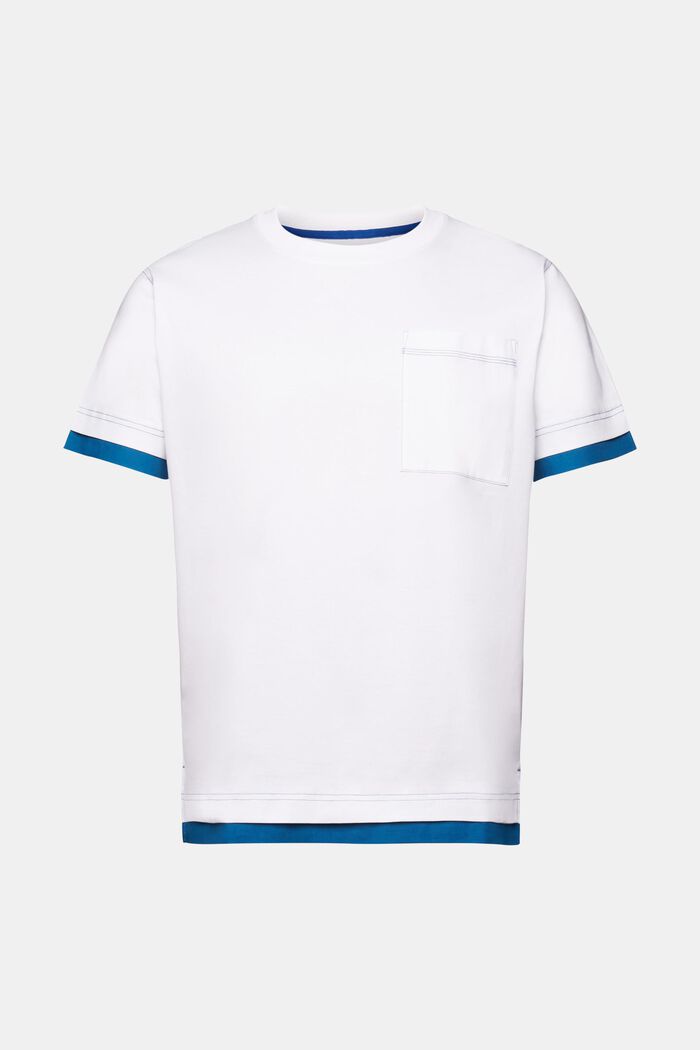 T-shirt z okrągłym dekoltem w warstwowym stylu, 100% bawełna, WHITE, detail image number 5