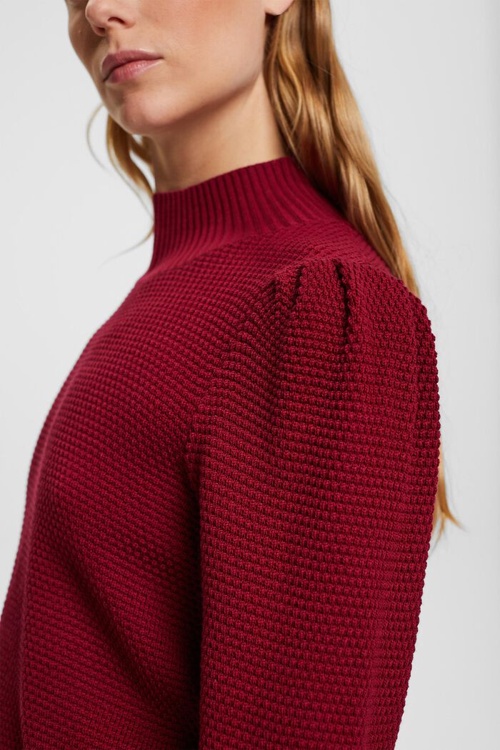 Fakturowany sweter z półgolfem, mieszanka bawełniana, CHERRY RED, detail image number 0