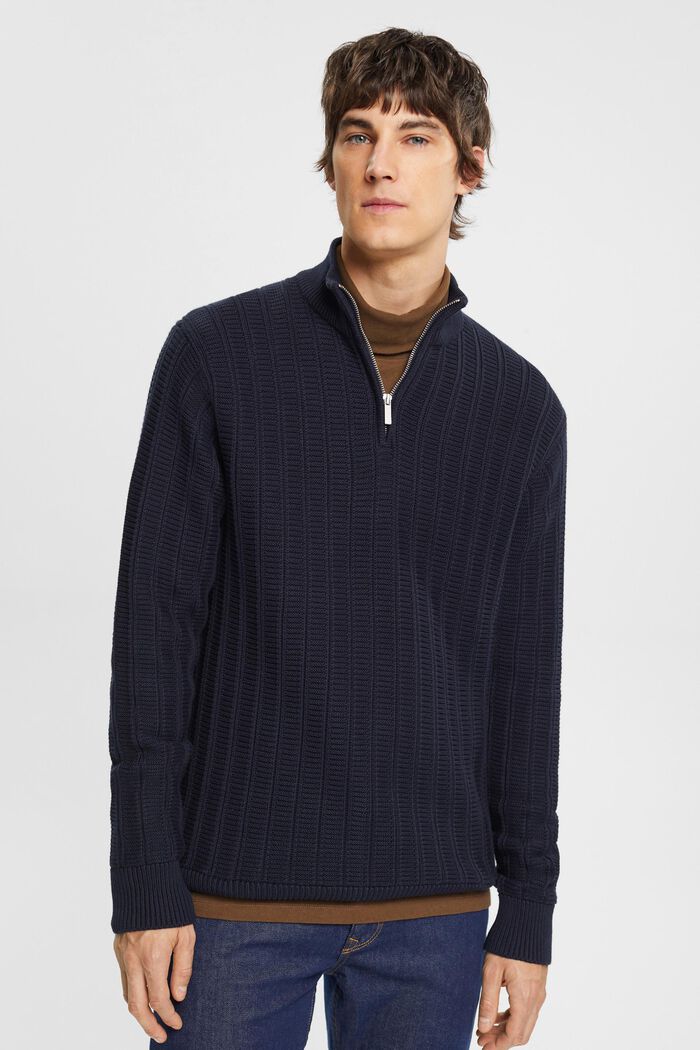 Gruby sweter z zamkiem do połowy długości, NAVY, detail image number 0