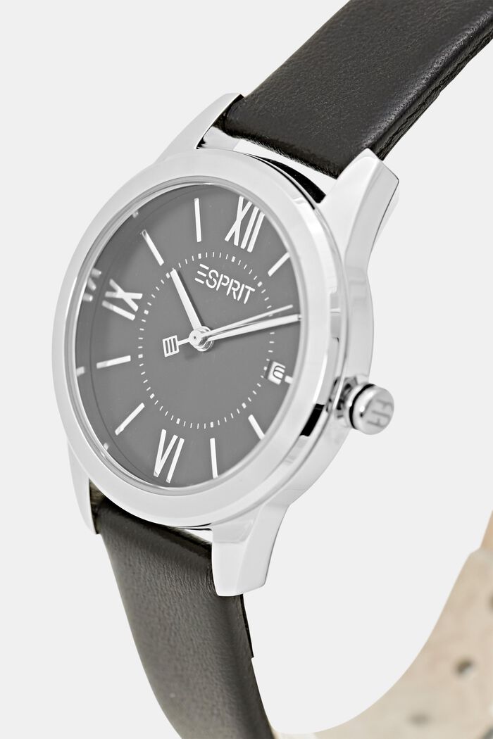 Zegarek ze skórzanym paskiem i datownikiem, BLACK, detail image number 1