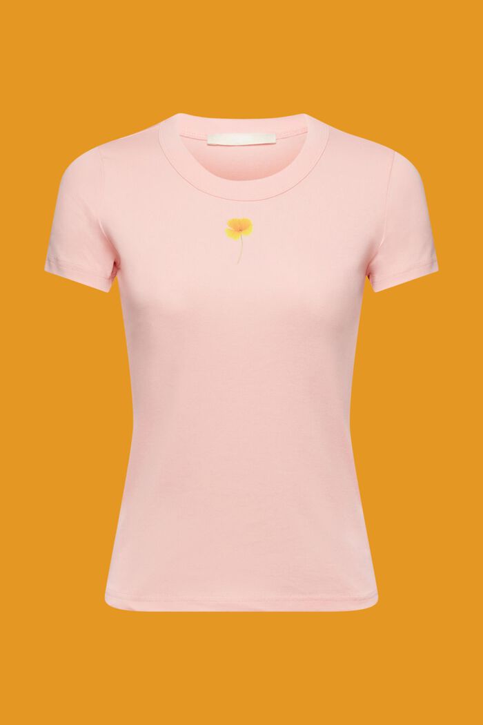 T-shirt z kwiatowym nadrukiem na piersi, PINK, detail image number 5