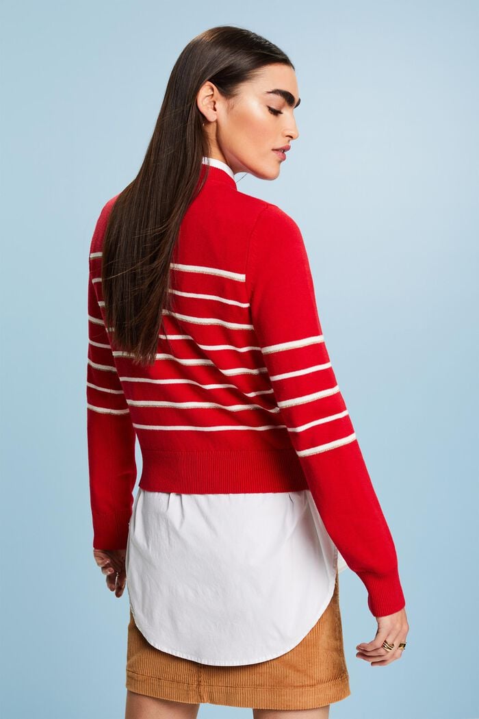 Sweter z dzianiny w paski z kaszmirem, RED, detail image number 3