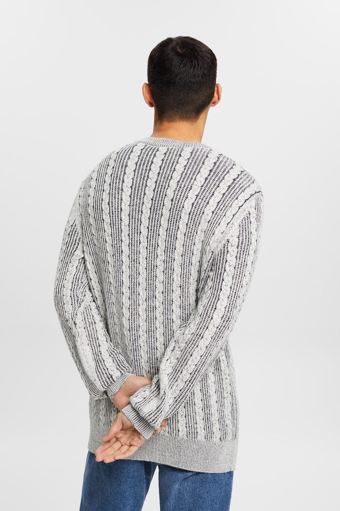 Sweter z okrągłym dekoltem z dzianiny w warkocze, NAVY, detail image number 3