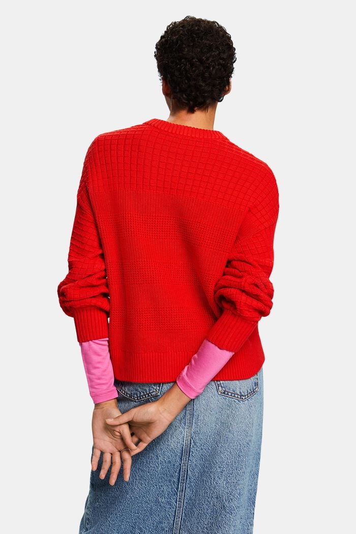 Fakturowany sweter z okrągłym dekoltem, RED, detail image number 2