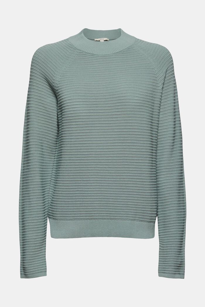 Sweter w fakturowane prążki, bawełna ekologiczna, DUSTY GREEN, detail image number 0