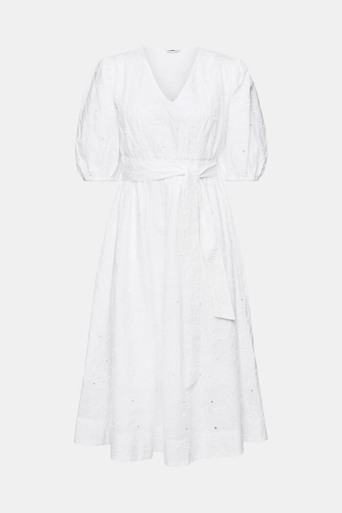 Sukienka midi z bufiastymi rękawami i paskiem, WHITE, detail image number 6