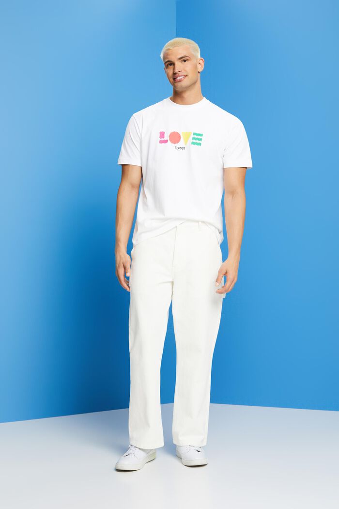 T-shirt z bawełny organicznej z geometrycznym nadrukiem, WHITE, detail image number 4