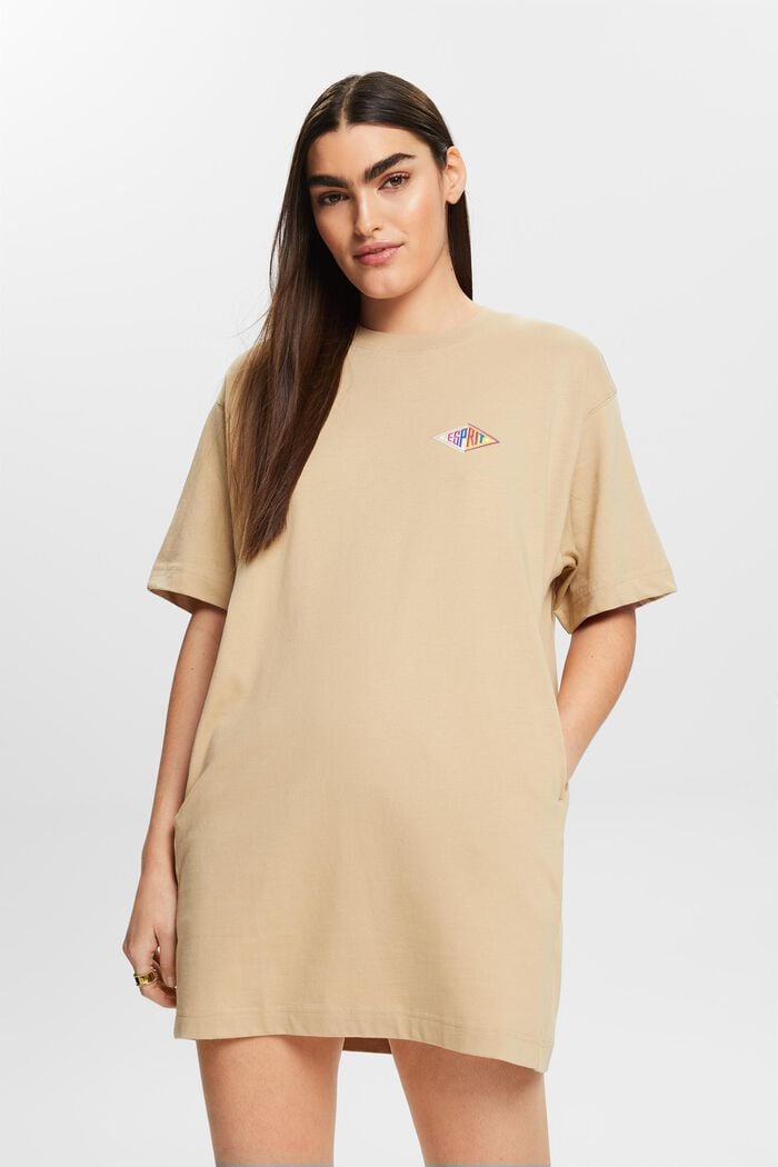 Sukienka T-shirtowa z haftem, SAND, detail image number 0