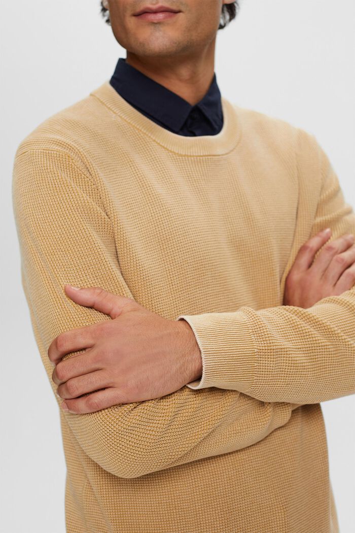 Sweter basic z okrągłym dekoltem, 100% bawełny, BEIGE, detail image number 1