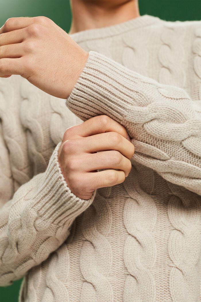 Wełniany sweter z dzianiny w warkocze, LIGHT TAUPE, detail image number 2