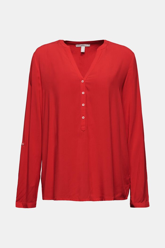Bluzka z dekoltem henley, LENZING™ ECOVERO™, RED, detail image number 0