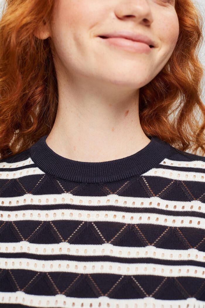 Sweter z ażurowym wzorem z paskami, NAVY, detail image number 0