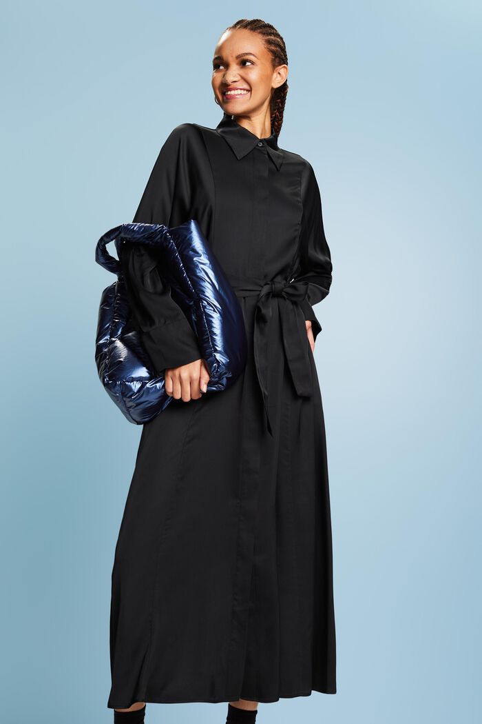 Satynowa sukienka z paskiem, BLACK, detail image number 0