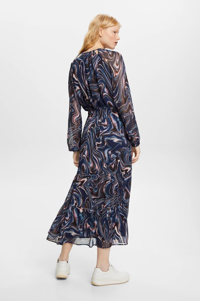 Sukienka maxi z marszczonego szyfonu z rękawami z falbanami, NAVY, detail image number 3