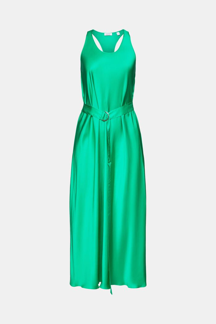 Satynowa sukienka midi z paskiem, GREEN, detail image number 6