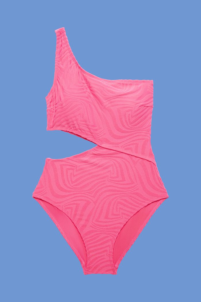 Asymetryczny, wyściełany, żakardowy strój kąpielowy, PINK FUCHSIA, detail image number 3