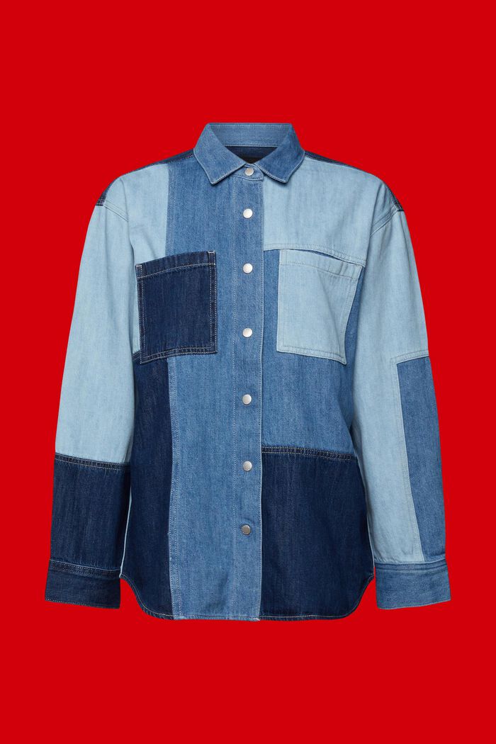 Dżinsowa koszula w patchworkowym stylu, mieszanka bawełniana, BLUE LIGHT WASHED, detail image number 6