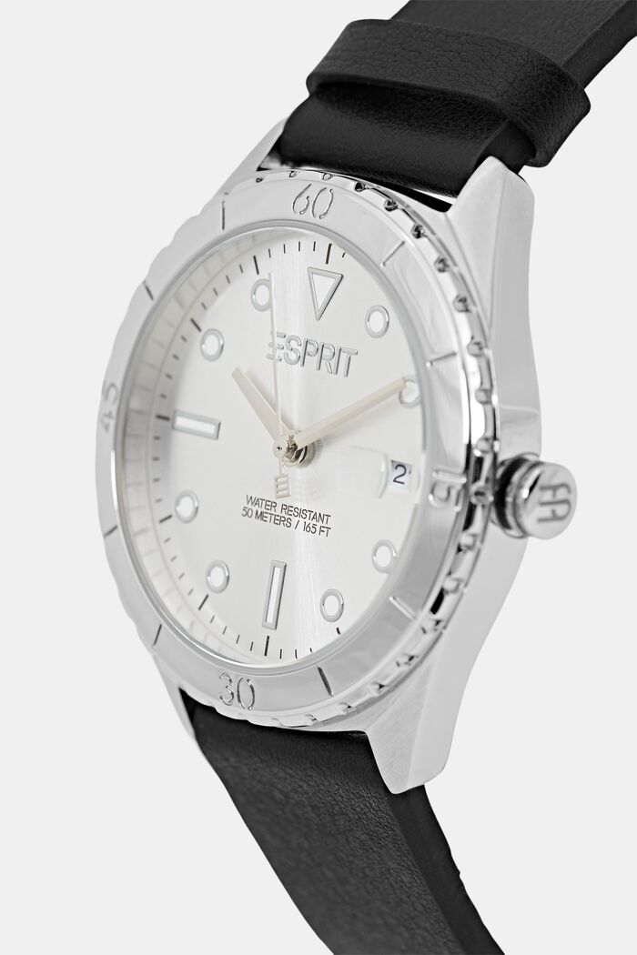 Zegarek ze skórzanym paskiem i świecącymi w nocy wskazówkami, BLACK, detail image number 1