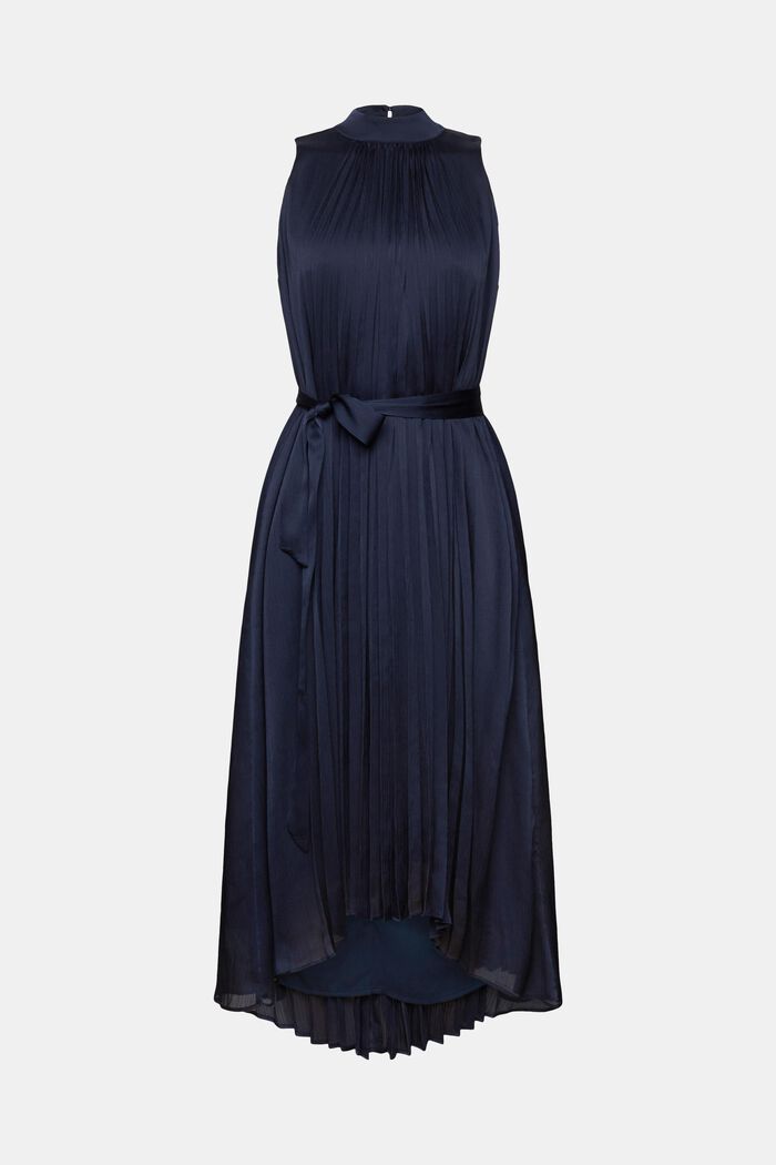 Plisowana sukienka midi z wiązaniem na szyi, NAVY, detail image number 5