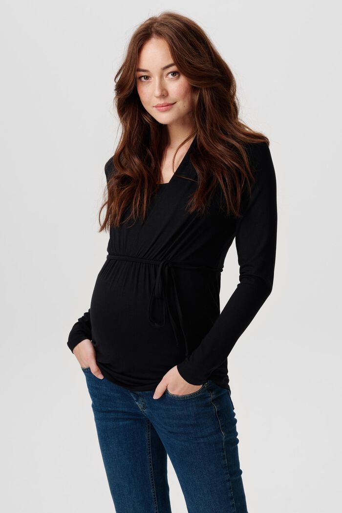 Bluzka z długim rękawem dla matek karmiących, LENZING™ ECOVERO™, BLACK, detail image number 0