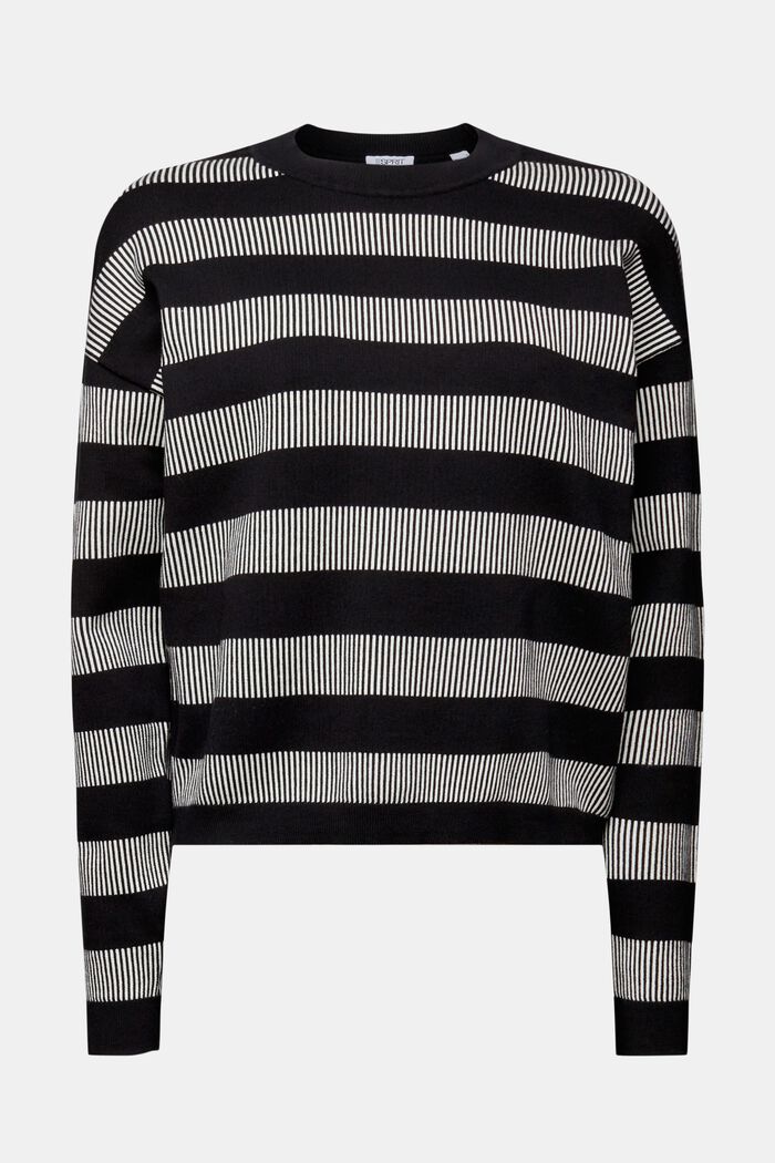 Żakardowy sweter z okrągłym dekoltem w paski, BLACK, detail image number 6