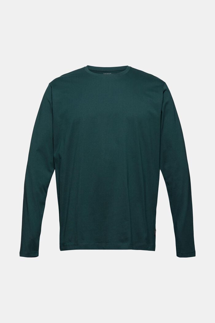 Jerseyowa bluzka z długim rękawem ze 100% bawełny ekologicznej, TEAL BLUE, detail image number 0