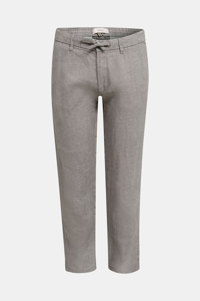 100% lnu: spodnie z troczkiem w pasie, GREY, detail image number 0