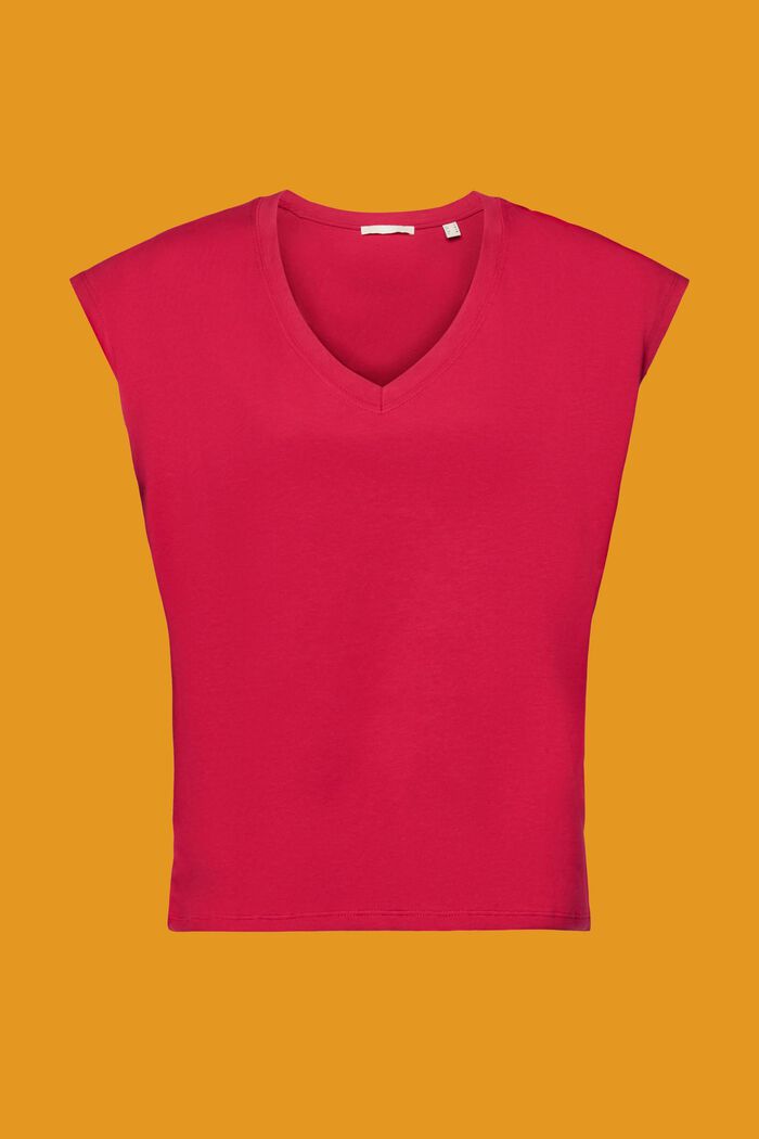 Bawełniany T-shirt z dekoltem w serek bez rękawów, DARK PINK, detail image number 6